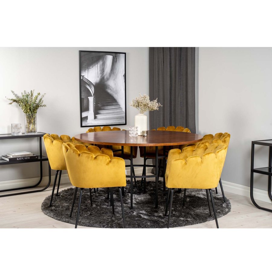 VENTURE DESIGN Limhamn spisebordsstol, med armlener - gul velour og sort metall