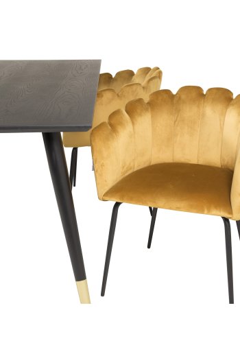 VENTURE DESIGN Limhamn spisebordsstol, med armlener - gul velour og sort metall
