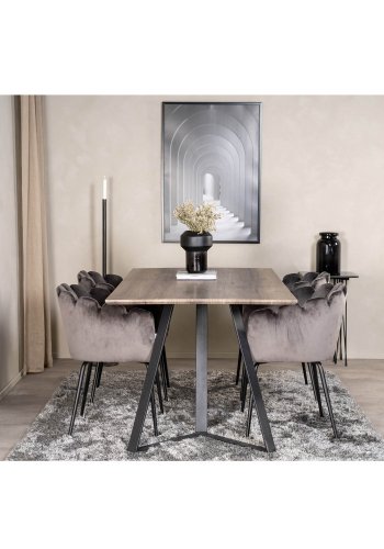 VENTURE DESIGN Limhamn spisebordsstol, med armlener - gr velour og sort metall