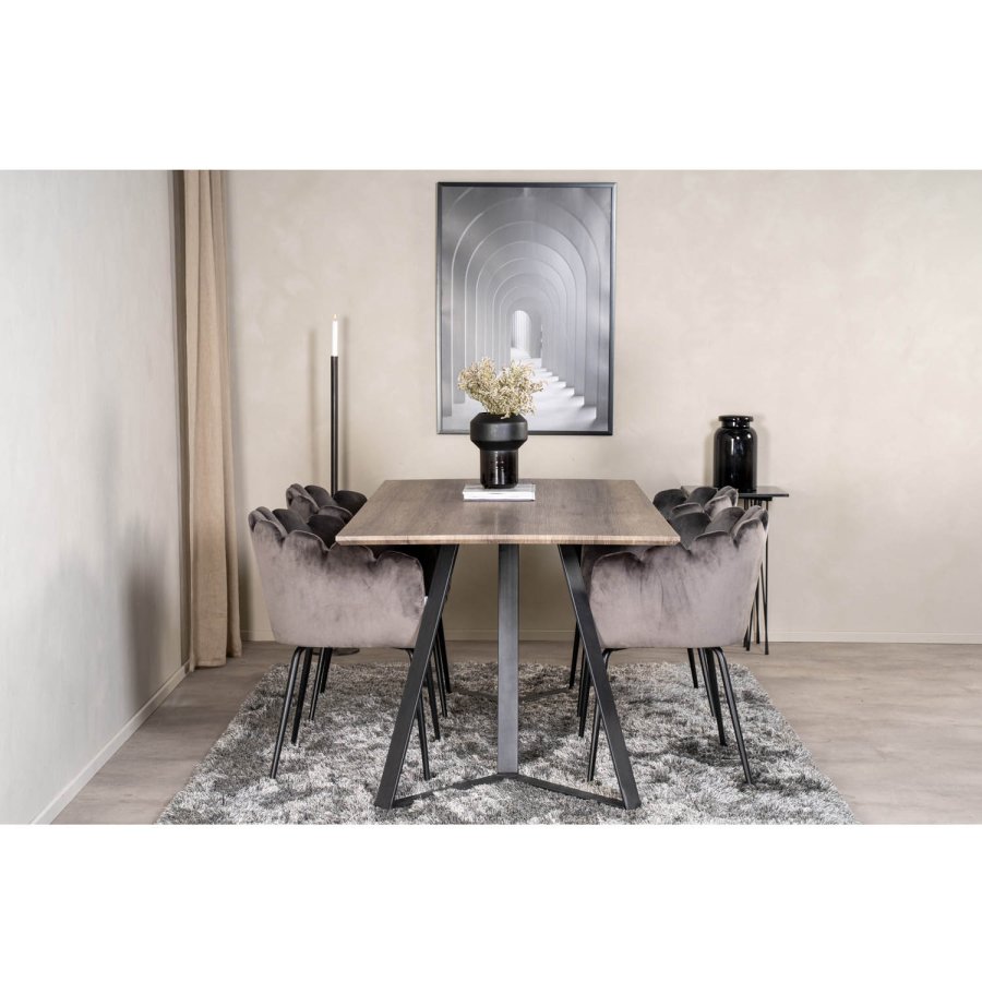 VENTURE DESIGN Limhamn spisebordsstol, med armlener - gr velour og sort metall