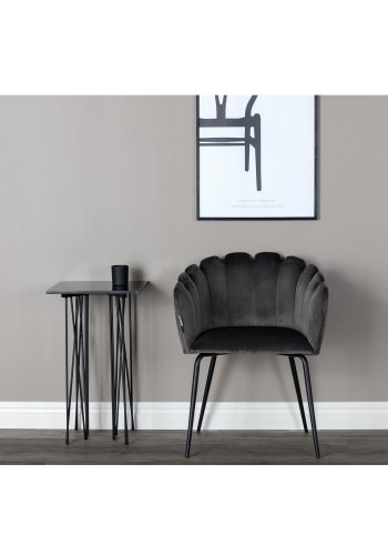 VENTURE DESIGN Limhamn spisebordsstol, med armlener - gr velour og sort metall