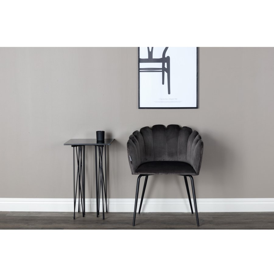 VENTURE DESIGN Limhamn spisebordsstol, med armlener - gr velour og sort metall