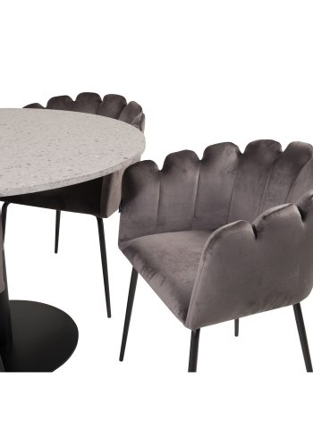 VENTURE DESIGN Limhamn spisebordsstol, med armlener - gr velour og sort metall