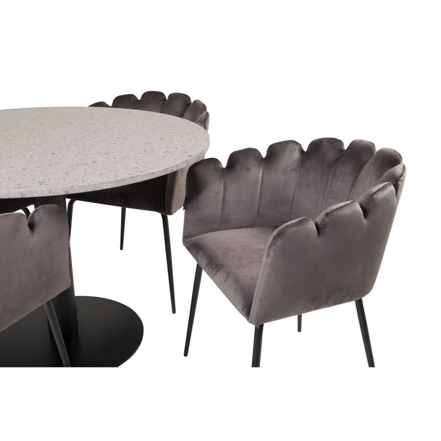 VENTURE DESIGN Limhamn spisebordsstol, med armlener - gr velour og sort metall