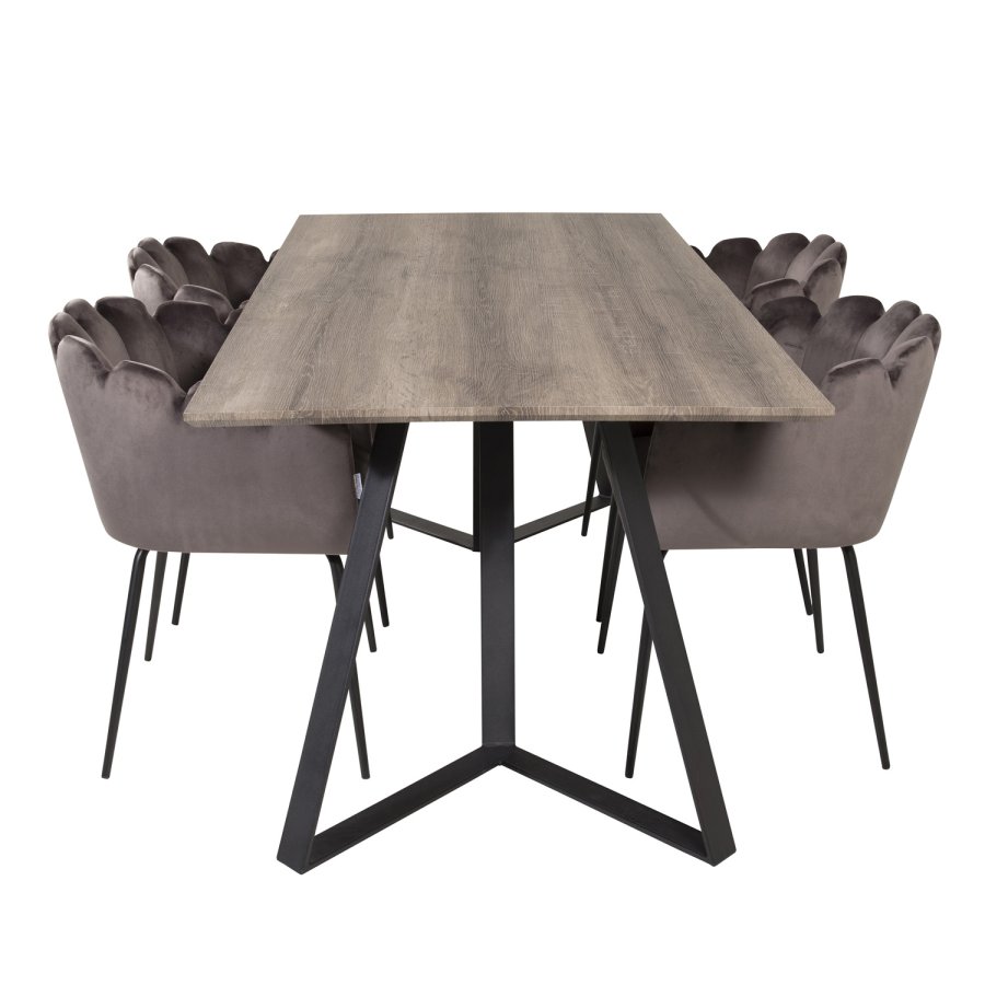 VENTURE DESIGN Limhamn spisebordsstol, med armlener - gr velour og sort metall