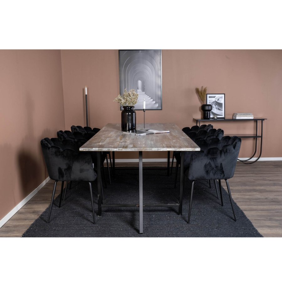 VENTURE DESIGN Limhamn spisebordsstol, m. armln - sort velour og metal