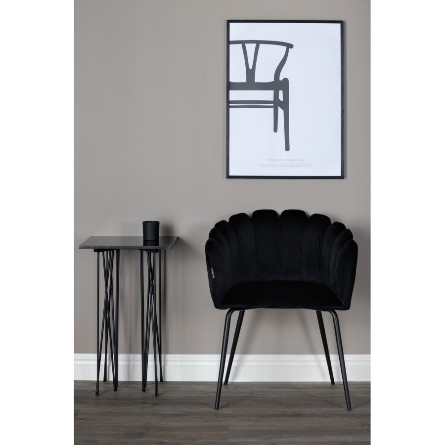 VENTURE DESIGN Limhamn spisebordsstol, m. armln - sort velour og metal