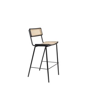 ZUIVER Jort barstol, med ryggstöd och fotstöd - naturlig rotting och svart stl (77,5 cm)