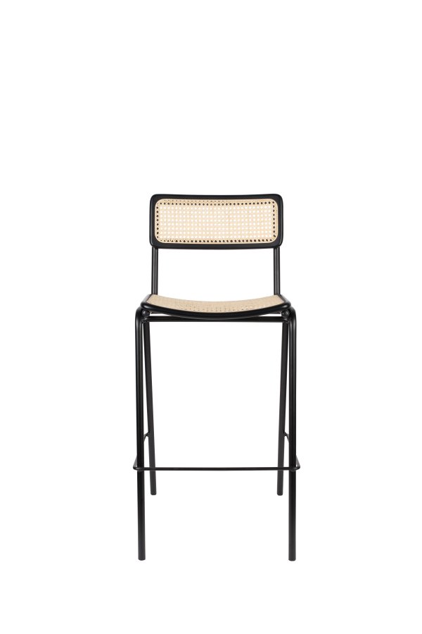 ZUIVER Jort barkrakk, med ryggsttte og fotsttte - naturlig rotting og svart stl (77,5 cm)