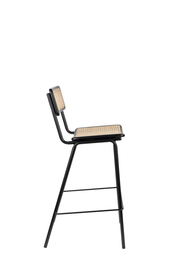 ZUIVER Jort barkrakk, med ryggsttte og fotsttte - naturlig rotting og svart stl (77,5 cm)