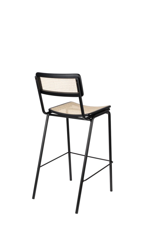 ZUIVER Jort barkrakk, med ryggsttte og fotsttte - naturlig rotting og svart stl (77,5 cm)