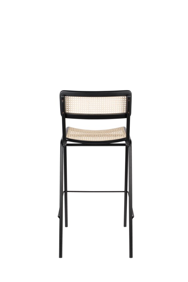 ZUIVER Jort barkrakk, med ryggsttte og fotsttte - naturlig rotting og svart stl (77,5 cm)