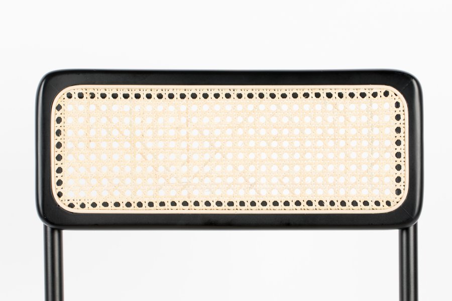 ZUIVER Jort barkrakk, med ryggsttte og fotsttte - naturlig rotting og svart stl (77,5 cm)