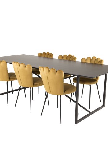 VENTURE DESIGN Limhamn spisestuestol - gul velur og sort metall