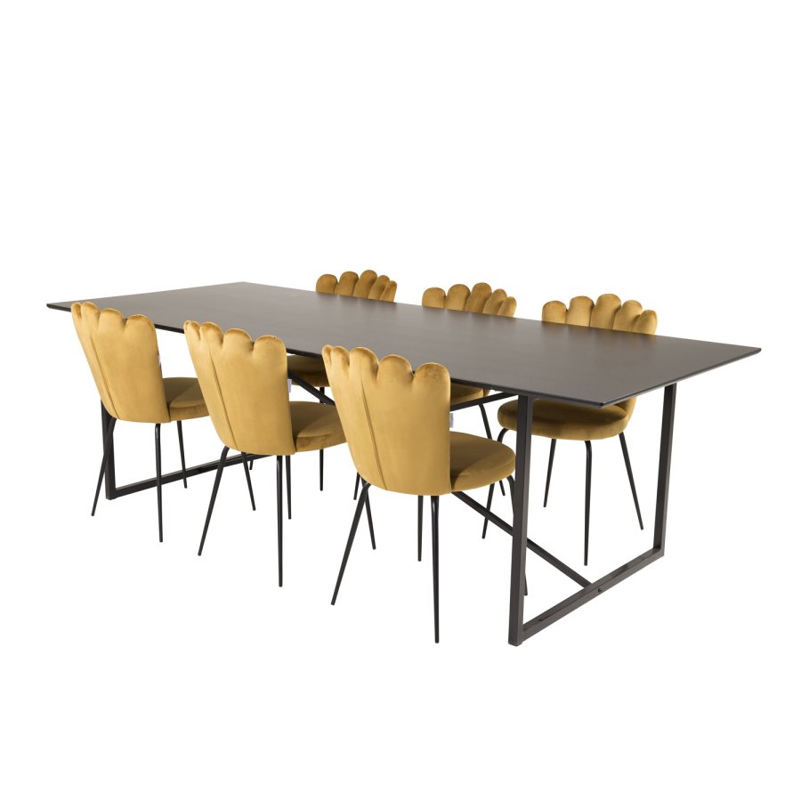 VENTURE DESIGN Limhamn spisestuestol - gul velur og sort metall