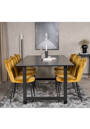 VENTURE DESIGN Limhamn spisestuestol - gul velur og sort metall