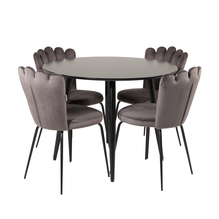 VENTURE DESIGN Limhamn spisestuestol - gr velur og sort metall