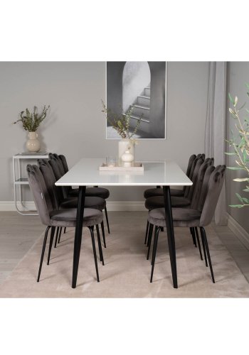 VENTURE DESIGN Limhamn spisestuestol - gr velur og sort metall