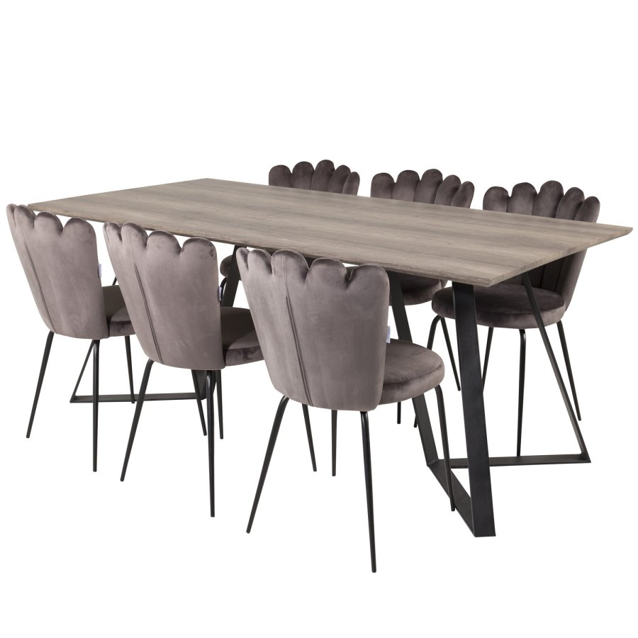 VENTURE DESIGN Limhamn spisestuestol - gr velur og sort metall