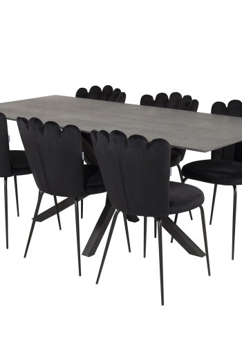 VENTURE DESIGN Limhamn spisestuestol - sort velour og sort metall