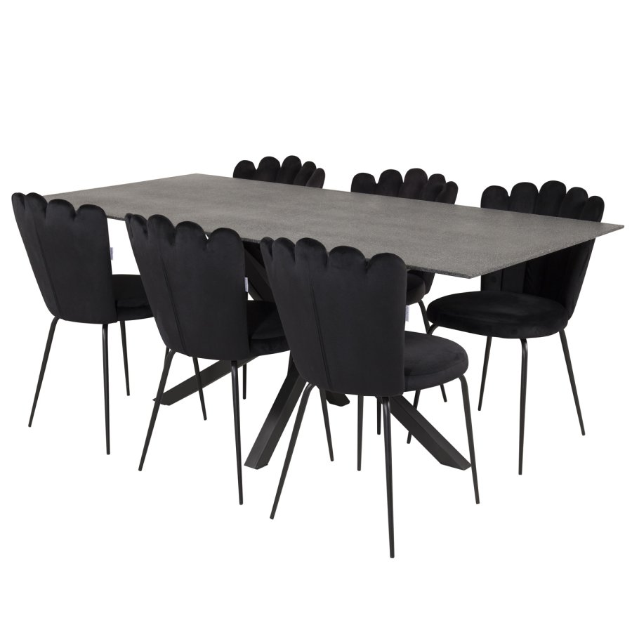 VENTURE DESIGN Limhamn spisestuestol - sort velour og sort metall