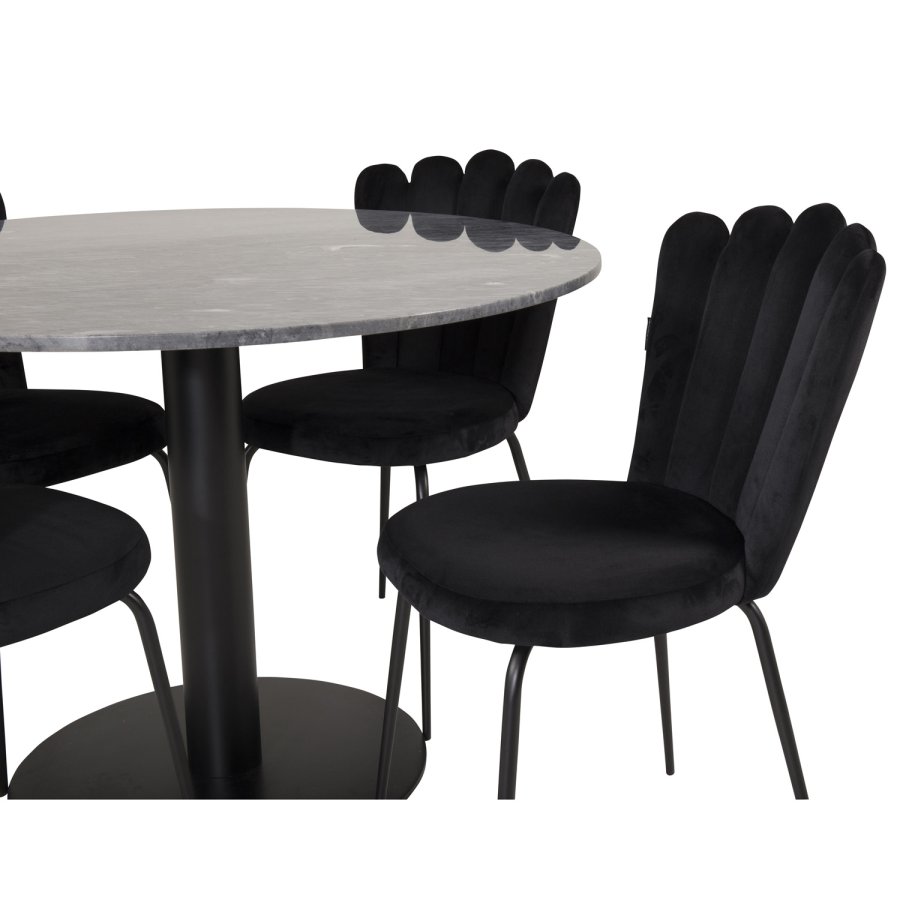 VENTURE DESIGN Limhamn spisestuestol - sort velour og sort metall