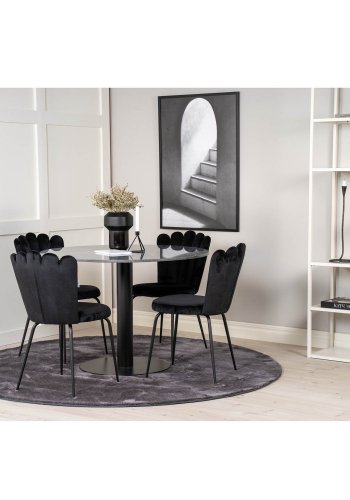 VENTURE DESIGN Limhamn spisestuestol - sort velour og sort metall