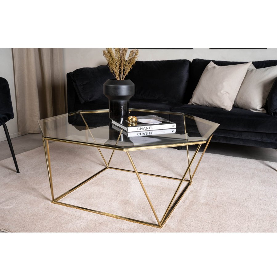 VENTURE DESIGN sterlen salongbord - rkt glass og messingmetall (100)