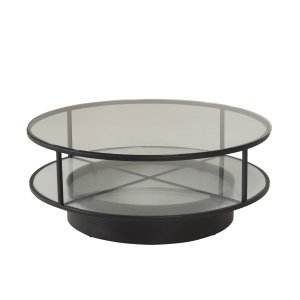 VENTURE DESIGN Falsterbo Soffbord, med Hylla - Glas och Svart Metall ( 100 cm)