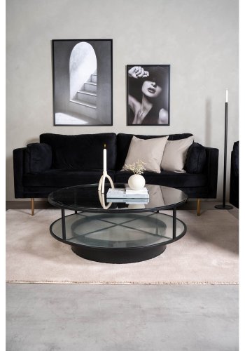 VENTURE DESIGN Falsterbo salongbord, m. hylle - glass og sort metall (100)