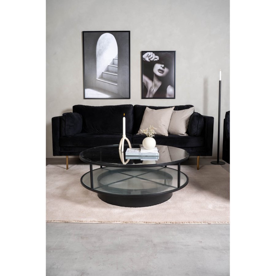 VENTURE DESIGN Falsterbo salongbord, m. hylle - glass og sort metall (100)
