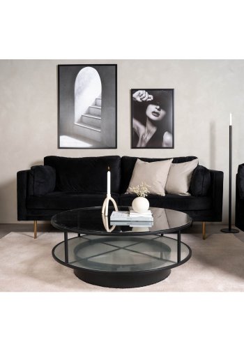 VENTURE DESIGN Falsterbo salongbord, m. hylle - glass og sort metall (100)