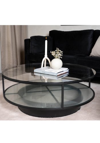 VENTURE DESIGN Falsterbo salongbord, m. hylle - glass og sort metall (100)