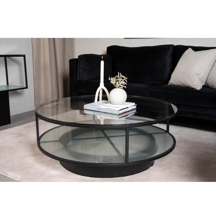 VENTURE DESIGN Falsterbo salongbord, m. hylle - glass og sort metall (100)
