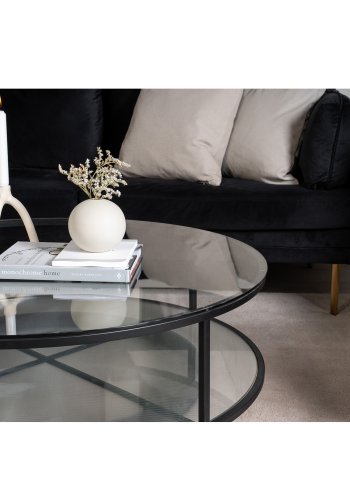 VENTURE DESIGN Falsterbo salongbord, m. hylle - glass og sort metall (100)