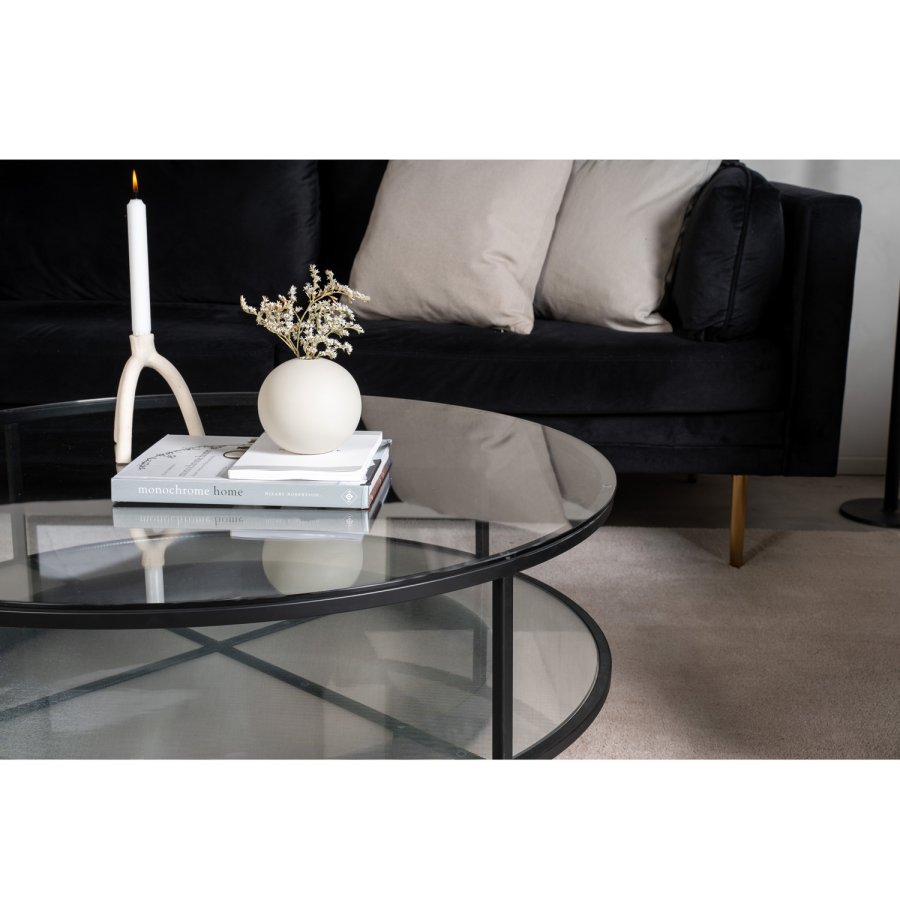 VENTURE DESIGN Falsterbo salongbord, m. hylle - glass og sort metall (100)