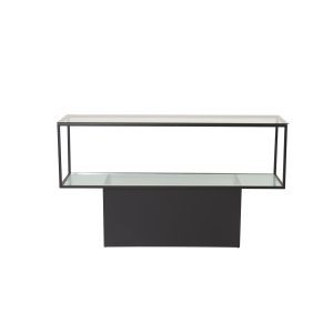 VENTURE DESIGN Maglehem Konsollbord, med Hyllan - Grtt Glas och Svart Metall (30 x 35 cm)