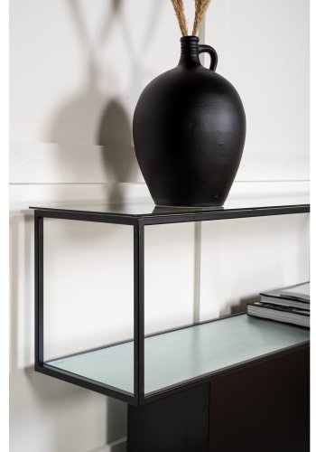 VENTURE DESIGN Maglehem konsollbord, m. hylle - grtt glass og sort metall (30x35)