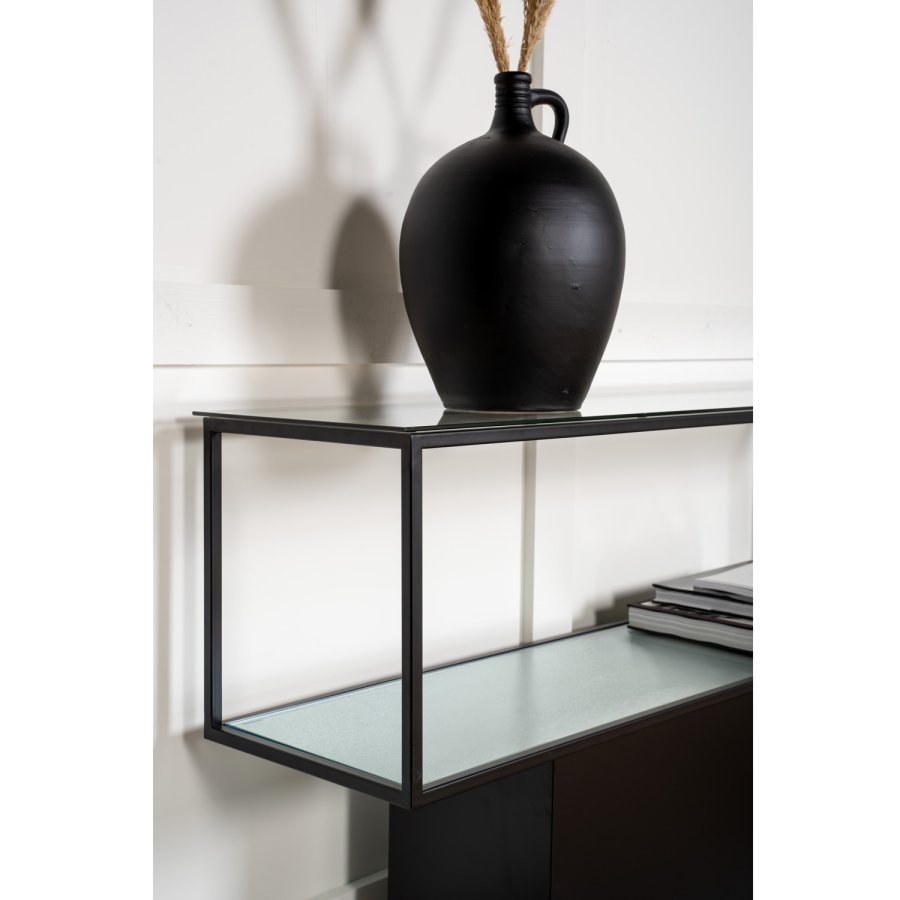 VENTURE DESIGN Maglehem konsollbord, m. hylle - grtt glass og sort metall (30x35)