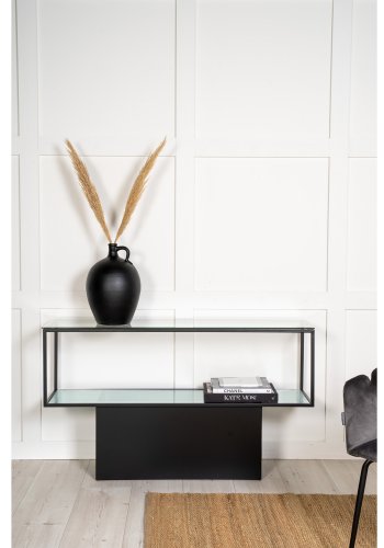 VENTURE DESIGN Maglehem konsollbord, m. hylle - grtt glass og sort metall (30x35)