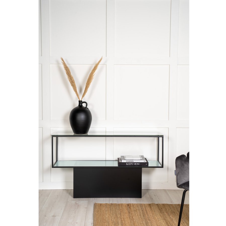 VENTURE DESIGN Maglehem konsollbord, m. hylle - grtt glass og sort metall (30x35)