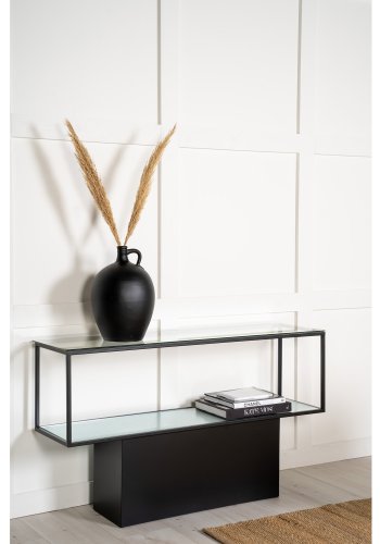 VENTURE DESIGN Maglehem konsollbord, m. hylle - grtt glass og sort metall (30x35)