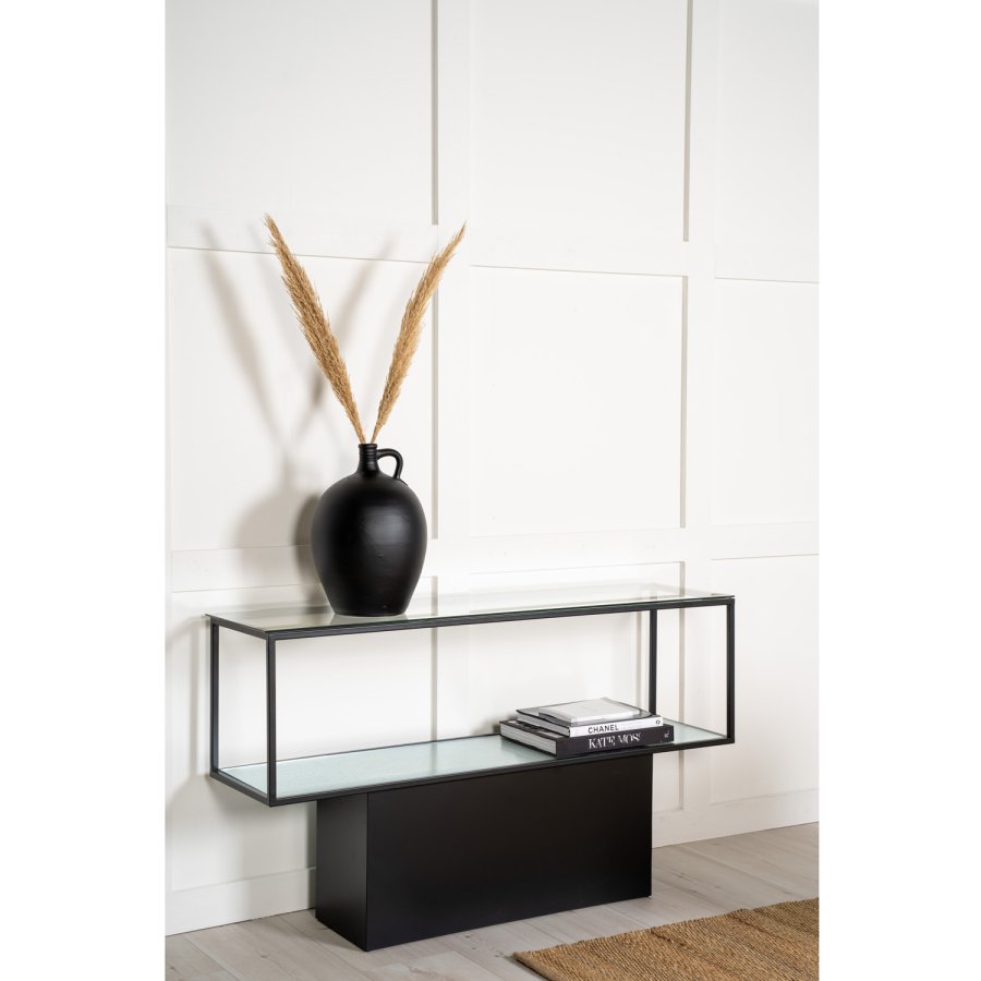 VENTURE DESIGN Maglehem konsollbord, m. hylle - grtt glass og sort metall (30x35)
