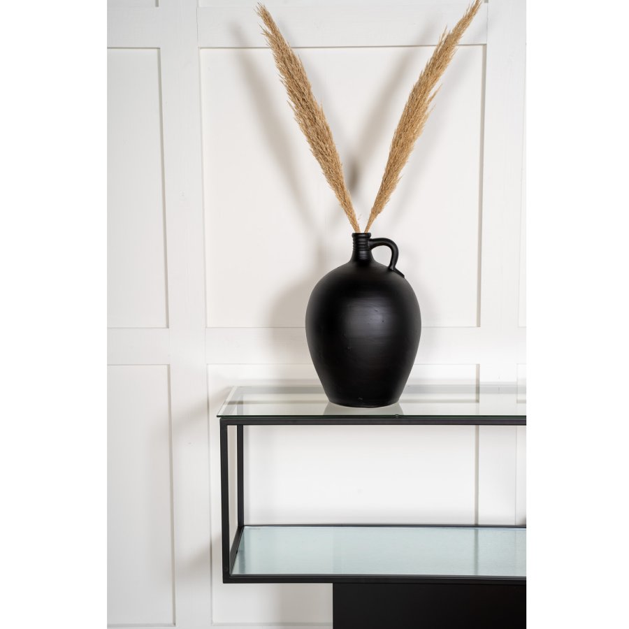 VENTURE DESIGN Maglehem konsollbord, m. hylle - grtt glass og sort metall (30x35)