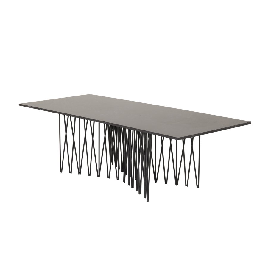 VENTURE DESIGN Stone salongbord, rektangulrt - svart kunststein og metall (140x60)