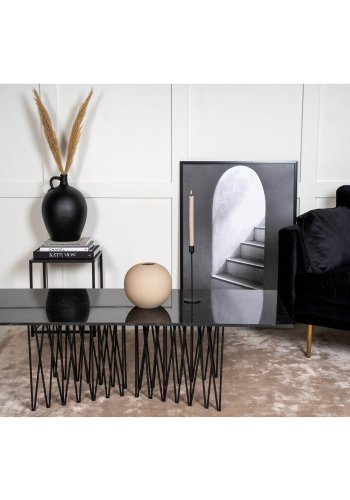 VENTURE DESIGN Stone salongbord, rektangulrt - svart kunststein og metall (140x60)