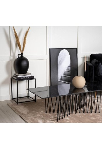 VENTURE DESIGN Stone salongbord, rektangulrt - svart kunststein og metall (140x60)