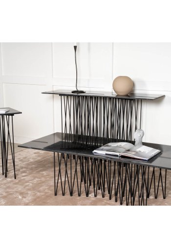 VENTURE DESIGN Stone salongbord, rektangulrt - svart kunststein og metall (140x60)