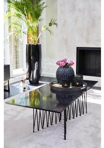 VENTURE DESIGN Stone salongbord, rektangulrt - svart kunststein og metall (140x60)