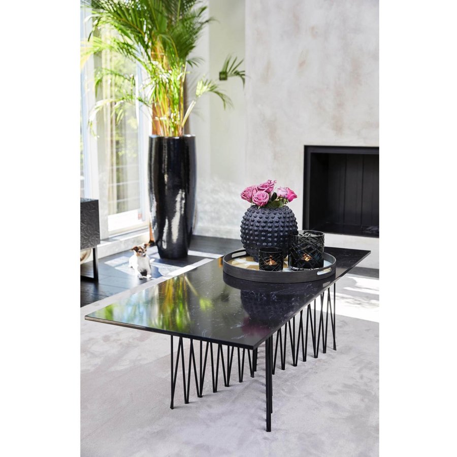 VENTURE DESIGN Stone salongbord, rektangulrt - svart kunststein og metall (140x60)